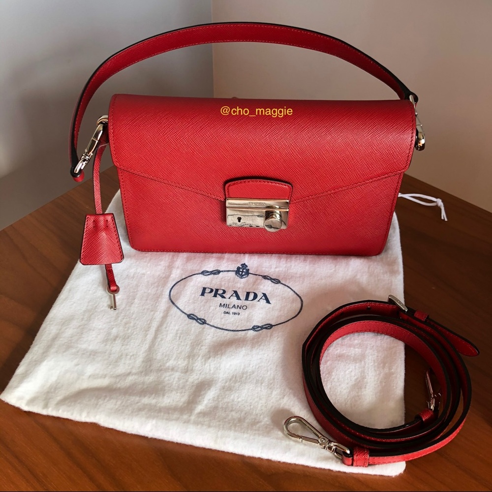 Prada Red Saffiano Lux Mini Sound Bag